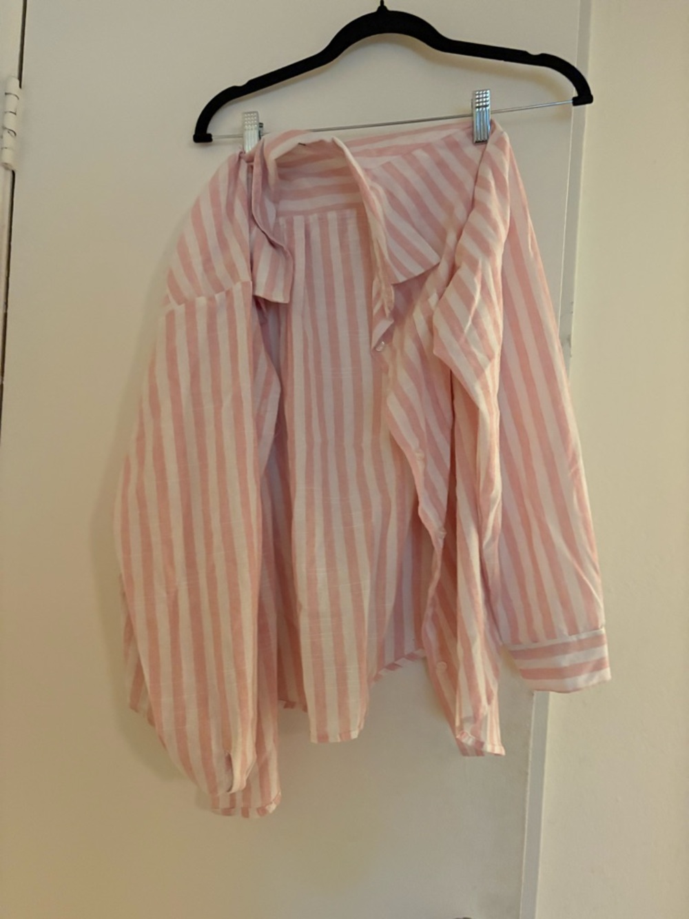 Striped Pink and White Button-Up Shirt- linen pajama set